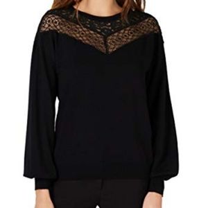 INC Sweater Lace Trim Balloon Sleeve Black